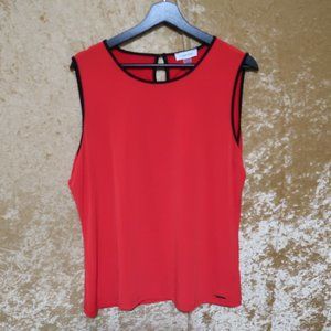 Calvin Klein Bright Red Top with Black Piping – Large